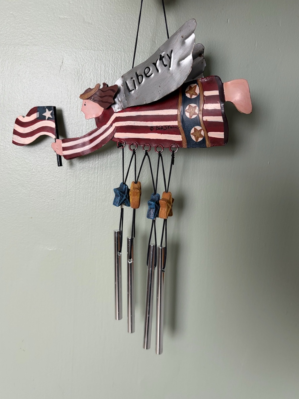 Patriotic Americana Liberty Angel Small Wind Chime Stars Stripes